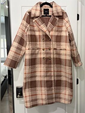 Mexx Cream Plaid Wool Coat with Brown & Rust Accents